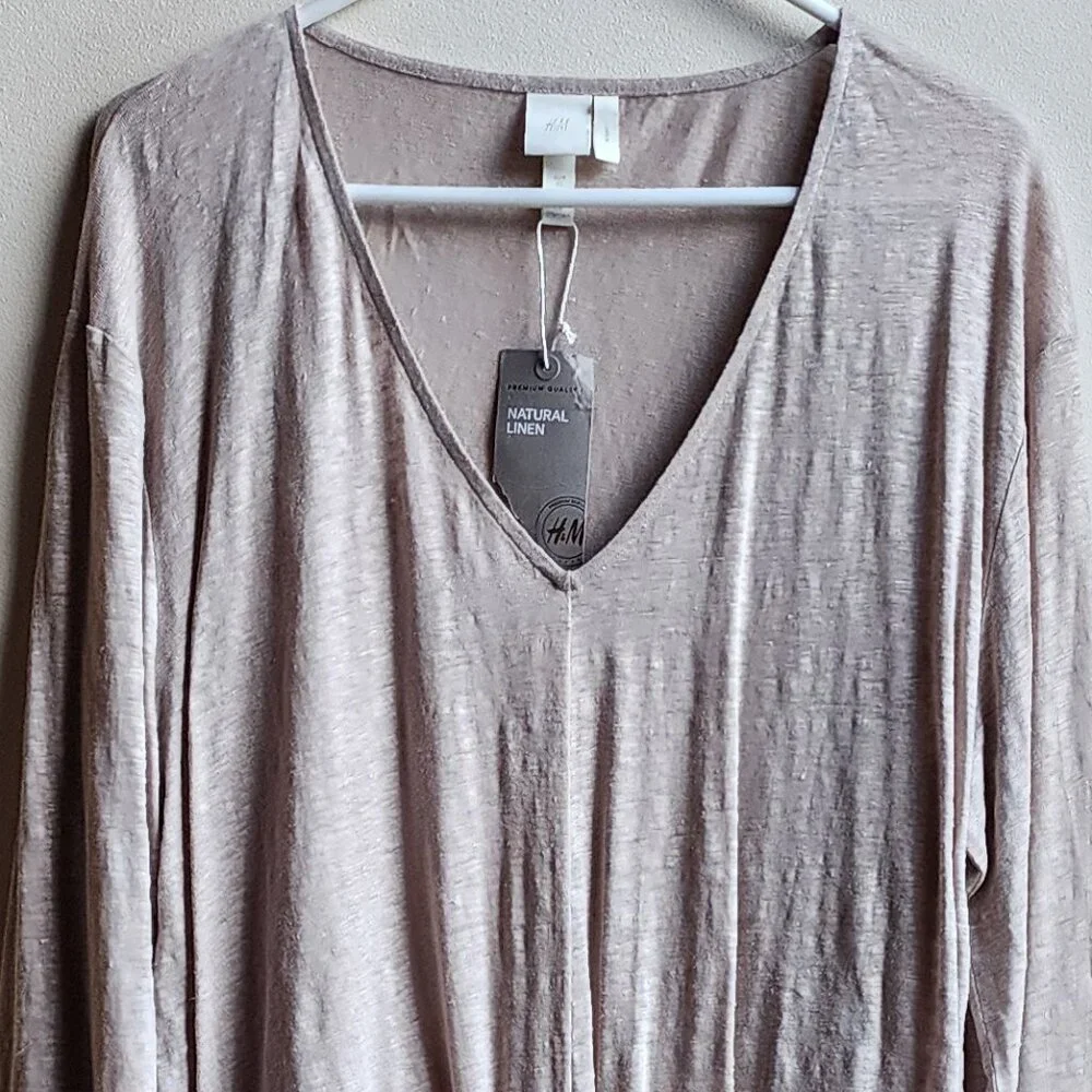 NWT H&M Natural 100% Linen V-Neck Tie-Front Jersey Size XL